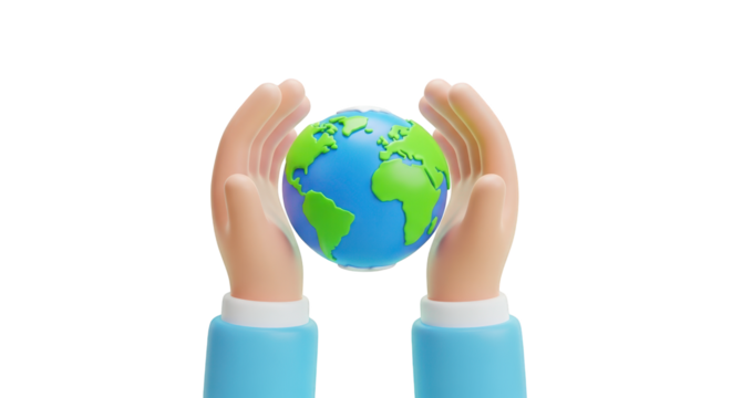 3D Hands Holding a Globe of Earth on Transparent Background planet isolated on a transparent background