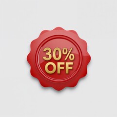 A shiny red seal displaying a thirty percent off promotional offer