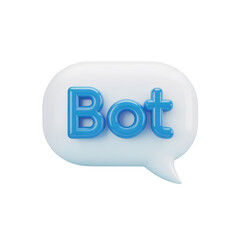 3d blue bot in a white speech bubble isolated on transparent background