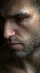 Obraz premium Dramatic close up portrait of a serious pensive man.