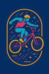 Fototapeta premium BMX Rider Jump In Oval Badge Bold Urban Cycling Sports Illustration