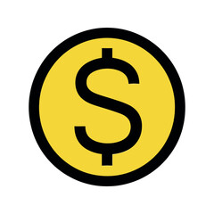 Golden dollar coin symbol icon