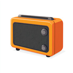 Vintage orange radio with black grille and dials on white background