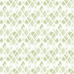 Green rhombuses seamless pattern watercolor illustration. Rhombus ornament in delicate spring colors. Abstract background of geometric shapes. Mosaic for textiles, wallpapers