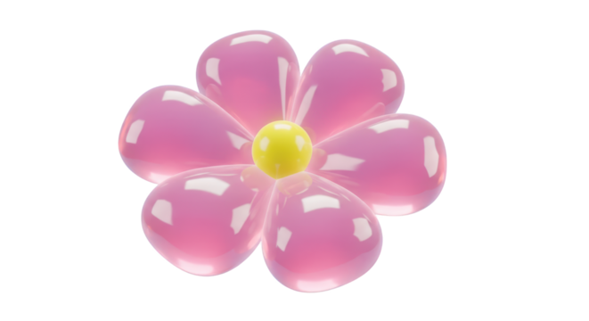 3D Pink Flower with Yellow Center on Transparent Background petals isolated on a transparent background - Powered by Adobe