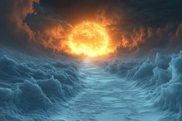 Bright sun appears amid a large explosion of clouds.