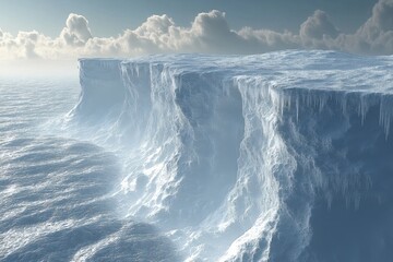 Large iceberg floating in the ocean.