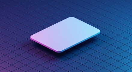 Isometric Square Blank Sticker Vector Floating in 3D Grid Space with Neon Glow