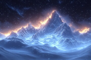 Fire in the sky above a majestic mountain.