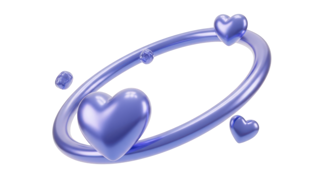 3D Rendered Blue Pearlescent Hearts Orbiting a Ring Keywords: heart, love, romance, symbol isolated on a transparent background