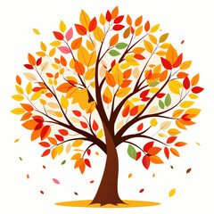 Fototapeta premium Vibrant autumn tree with falling leaves