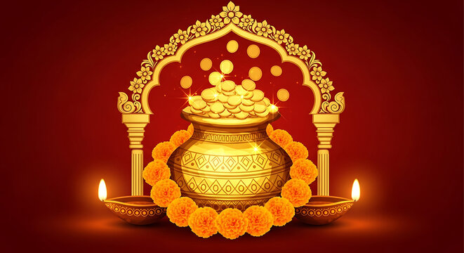 dhanteras kalash swastika diya. dhanteras Sale. Social Media Banner

