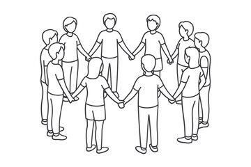 Diverse group of people holding hands in a circle
