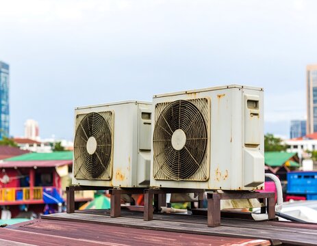 Two air conditioning units on a rooftop