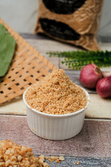 Peanut crumble in the white bowl