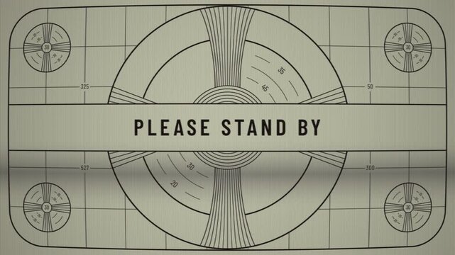 Retro screen with please stand by text, worldwide disaster, pandemic, war. Vertical video background, loopable. 4k animation video