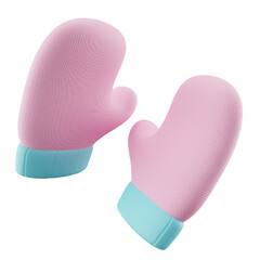 Isolated Pink and Turquoise Voxel Mittens Floating on Black Background Digital Art Render