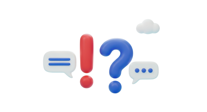 3D Speech Bubbles Question Mark Exclamation Mark Cloud Icons collection isolated on a transparent background