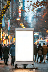 Urban Canvas: A vibrant street scene showcasing an illuminated advertising billboard with ample blank space.