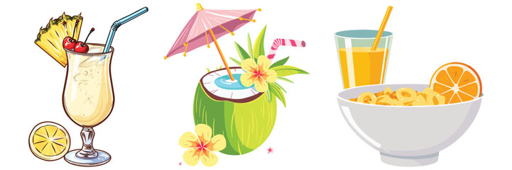 set of fast food burger fries and bubble tea cartoon illustration