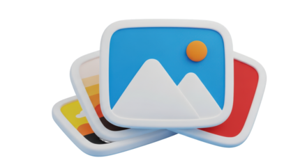 3D Stacked Picture Icons With Landscape And Colorful Borders image gallery isolated on a transparent background