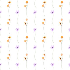 Seamless pattern, floral minimalist background with watercolor flowers. Repeat fabric wallpaper print texture. Perfectly for wrapped paper, backdrop.