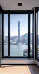 Obraz premium Window view city, bay, mountain, modern, minimalist