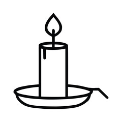 Illustration of a candle on a candlestick, isolated on white background, providing light in the darkness, vector design