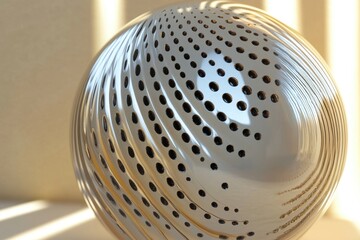 Metal sphere, swirling holes catch light