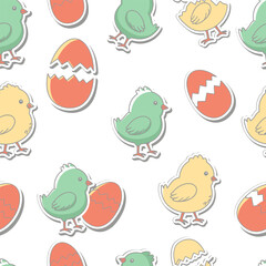 Delightful Seamless Pattern featuring Cute Kawai Easter chicks and broken eggs for festive design