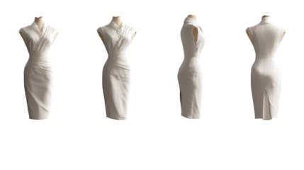 White dress, multiple views, on mannequins