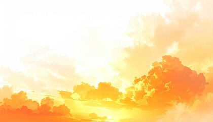 Golden clouds fill sky, blending light & color; illustration of a vibrant dawn