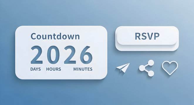 Countdown Timer with RSVP Button and Social Media Icons