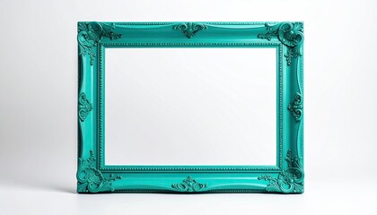 Ornate teal picture frame centered on white background, casting a slight shadow