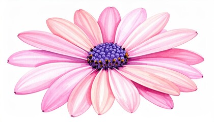 A close-up, vibrant watercolor illustration of a blooming flower with pink petals