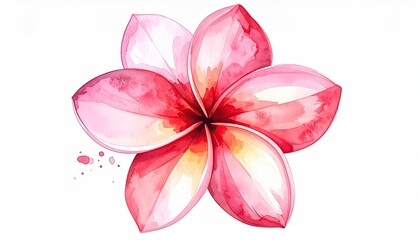 A watercolor painting of a vibrant, pink, five-petaled tropical flower