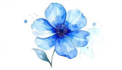 Watercolor rendering of a vibrant blue flower with delicate petals on white
