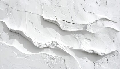 Textured white surface with layered waves and deep shadows, resembling carved terrain