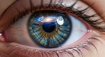Fototapeta premium Beautiful macro close-up of a person's eye with blue and green iris.