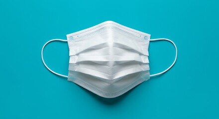 White medical mask on a vibrant turquoise background