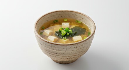 Delicious Japanese Miso Soup with Tofu and Seaweed in a Bowl.