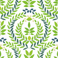 A seamless Greek olive wreath pattern with laurel leaves. Ideal for branding, packaging, and traditional cultural designs.