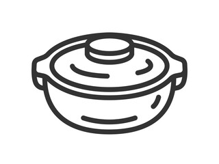 蓋をした、土鍋のアイコン（線画）のイラスト