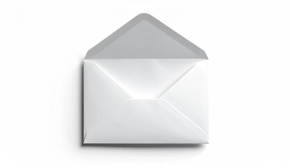 Open, white envelope casting a shadow, with a bright interior, isolated on white