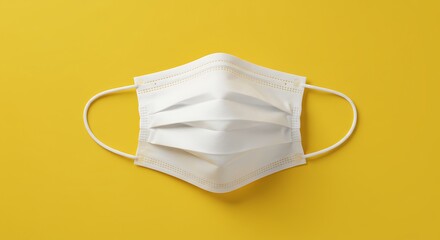 White medical mask on yellow background providing protection concept