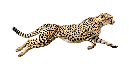 Majestic cheetah captures speed and grace in dynamic mid-stride action pose isolated on transparent background