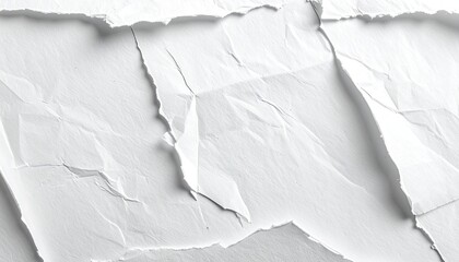 Close-up of torn, crumpled, and textured white paper with shadows
