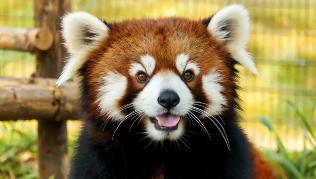 Closeup portrait of a red panda with its distinctive reddishbrown fur white markings and adorable face showcasing its unique beauty and charm in a natural outdoor setting