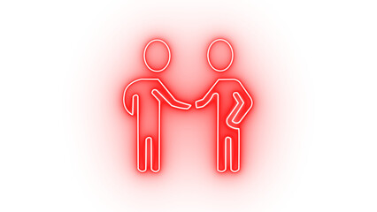 Two stylized figures shaking hands with a neon outline effect isolated on a transparent background, representing agreement and partnership
