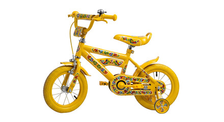 Fototapeta premium Yellow childs bicycle isolated on transparent background, a fun mode of transport